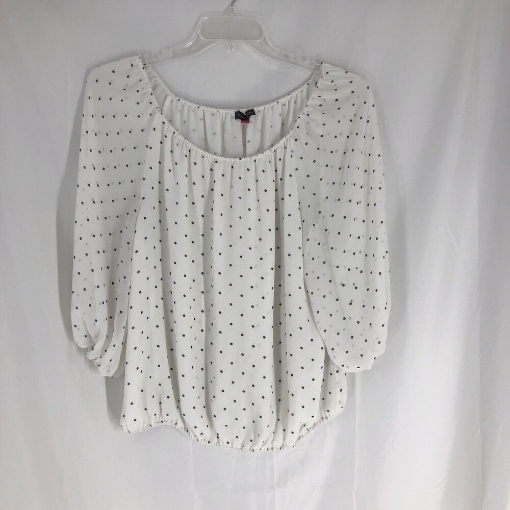 Vince Camuto Polka Dot Gauze White Blouse Top Womens Large